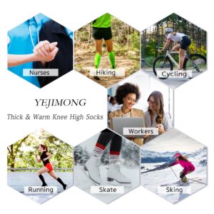 YEJIMONG Warm Thick Knee High Socks for Women, 4 Pairs Cotton Cushioned Long Socks for Running Hiking Skiing Gifts (Black - 4 Pairs)