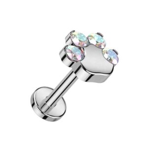 pierced owl 18ga f136 implant grade titanium threadless push-in cz crystal paw top flat back stud (aurora borealis)