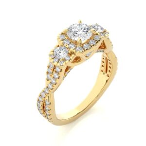 FACETS JEWELS 2.60 Carat Full white Moissanite Diamond Three Stone Engagement And Wedding Ring For Women in Solitaire With Assets Shape In- 10K Solid Yellow Gold Size 6.5