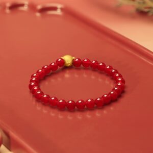 ZHOU LIU FU 24K Solid Gold Bracelets for Women, Stretchable Lucky Animals Real Gold Rabbit Bangle Charm Bracelets, Pure Gold Agate Beaded Zodiac Bunny Bracelet