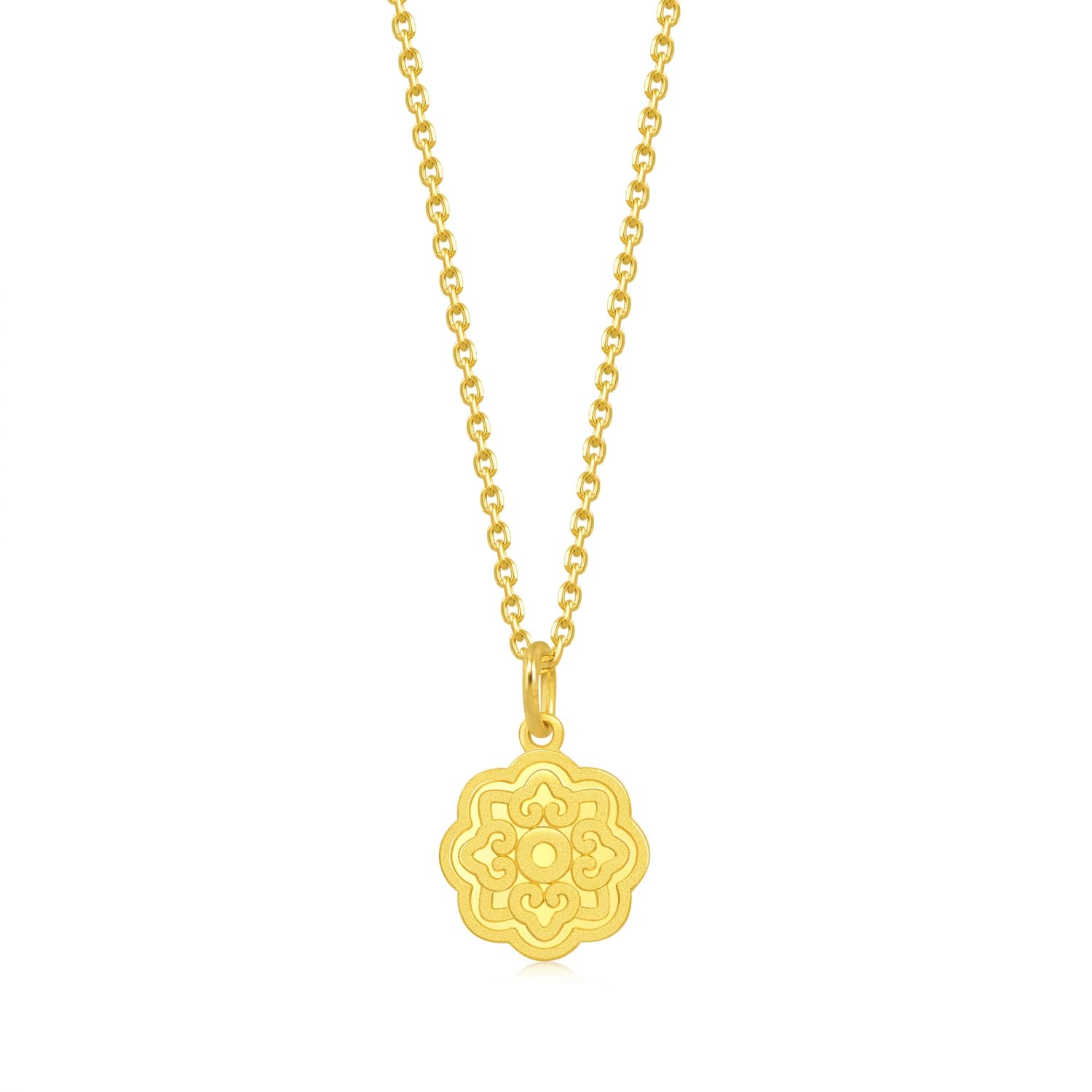 CHOW SANG SANG Cultural Blessings 999.9 24K Solid Gold Price-by-Weight 2.62g Gold Felicity with Peach Blossoms Pendant for Women 93780P | Not Include the Necklace