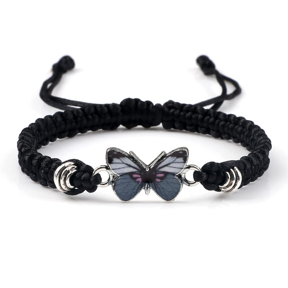 Fuqimanman2020 Colorful Butterfly Charm Bracelet String Handmade Woven Adjustable Braided Rope for Couple Women Friendship BFF Party Family Jewelry-Gray Black