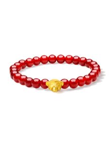 zhou liu fu 24k solid gold bracelets for women, stretchable lucky animals real gold rabbit bangle charm bracelets, pure gold agate beaded zodiac bunny bracelet