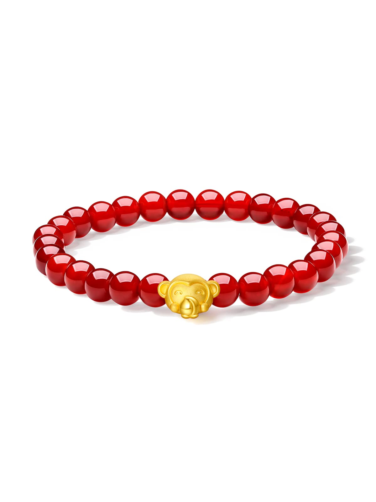 ZHOU LIU FU 24K Solid Gold Bracelets for Women, Stretchable Lucky Animals Real Gold Rabbit Bangle Charm Bracelets, Pure Gold Agate Beaded Zodiac Bunny Bracelet