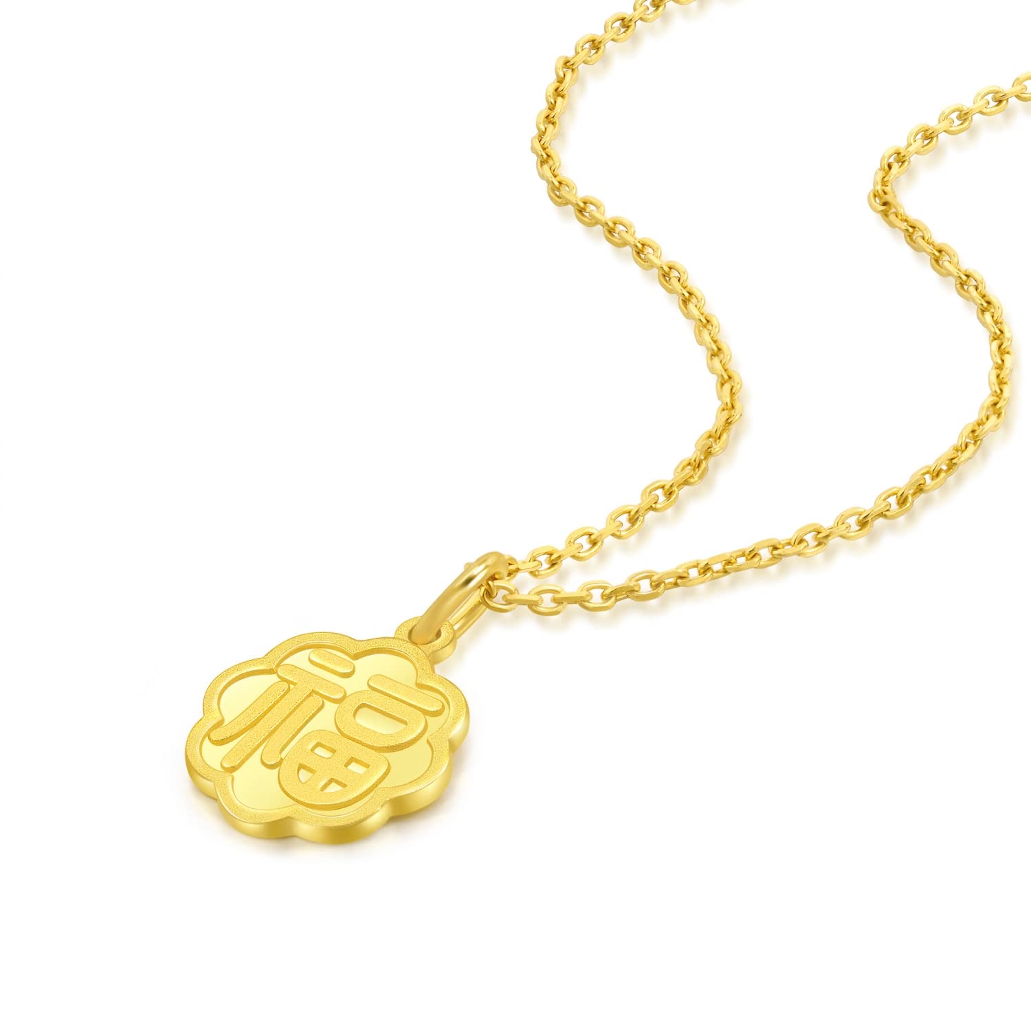 CHOW SANG SANG Cultural Blessings 999.9 24K Solid Gold Price-by-Weight 2.62g Gold Felicity with Peach Blossoms Pendant for Women 93780P | Not Include the Necklace