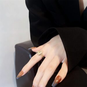 Jukoclut Belt Buckle Statement Ring for Women Delicate Detachable Cuba Chain Link Band Jewelry Gold