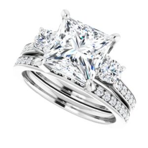 3.25 ct princess cut vvs1 colorless moissanite engagement ring set, wedding/bridal ring set, sterling silver vintage antique anniversary promise ring set gift for her (7)