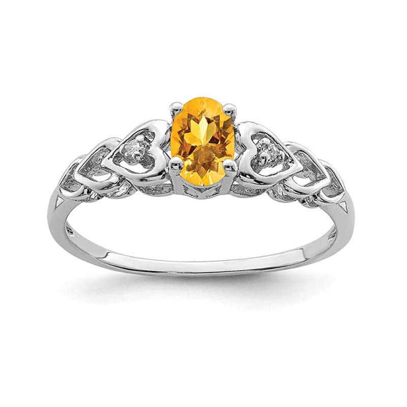 Vagmine Jewel Solid 925 Sterling Silver Oval 0.5 Ctw Yellow Citrine Gemstone Birthstone Women Stacking Wedding Ring (Sterling Silver, 12)