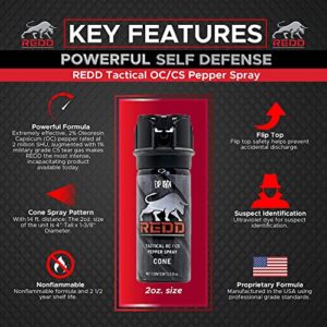 Redd Pepper Spray, Tactical OC/CS Pepper Spray and Nylon Holster - Flip Top Cone (2 Ounce)