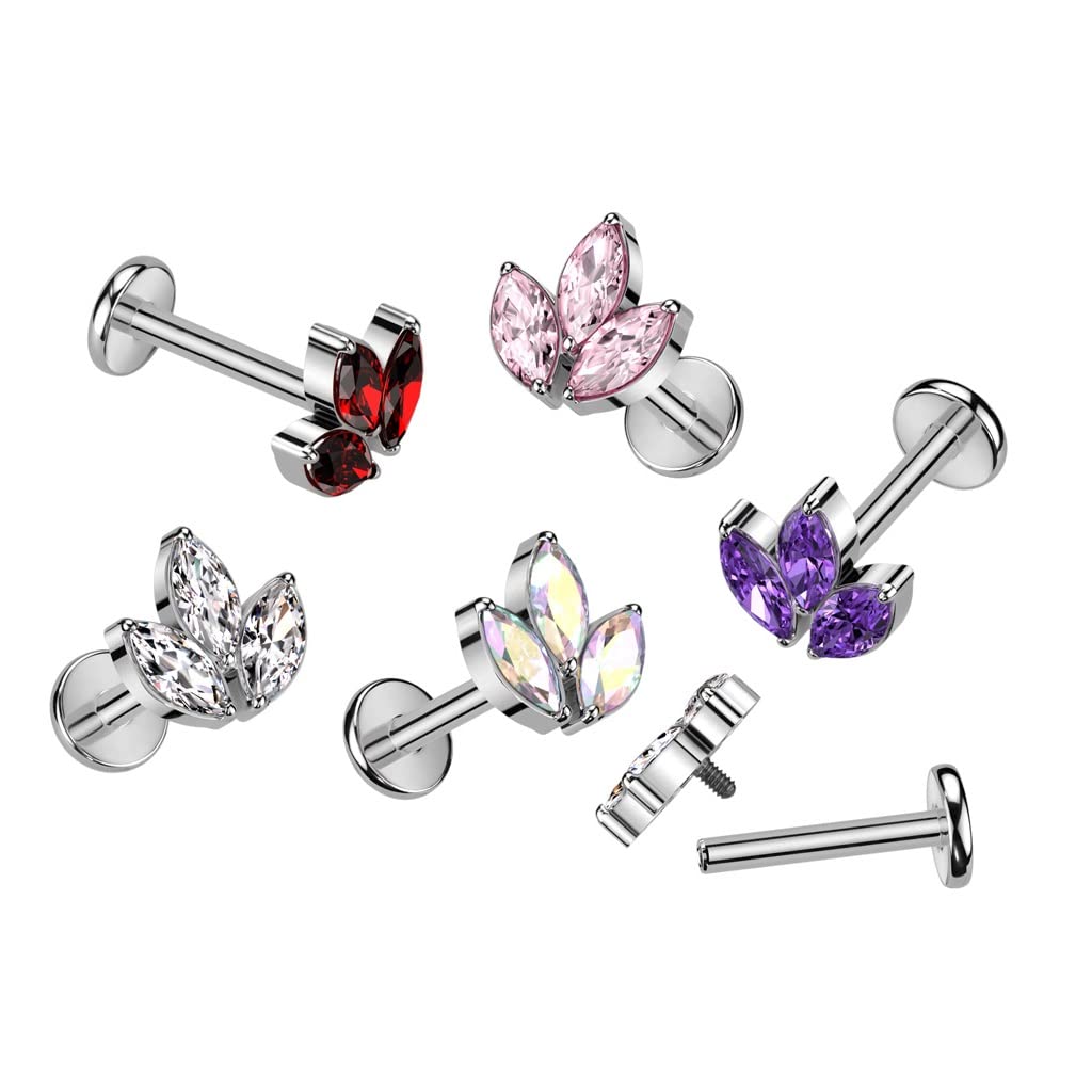 Pierced Owl 16GA F136 Implant Grade Titanium Internally Threaded CZ Crystal Marquise Top Flat Back Stud (Purple)