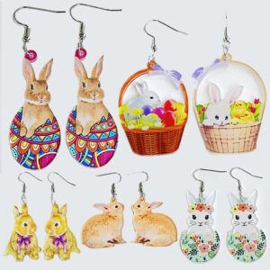 Colorful Acrylic Easter Bunny Rabbit Egg Dangle Drop Earrings Mushroom Basket for Women Handmade Holiday Festival Animal Jewelry-D