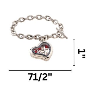 Needzo Chain Linked Confirmation Bracelet, Locket Dangle Attachment with Dove, Cross, and Bead Charms, Religious Gifts for Her, One Size Fits Most