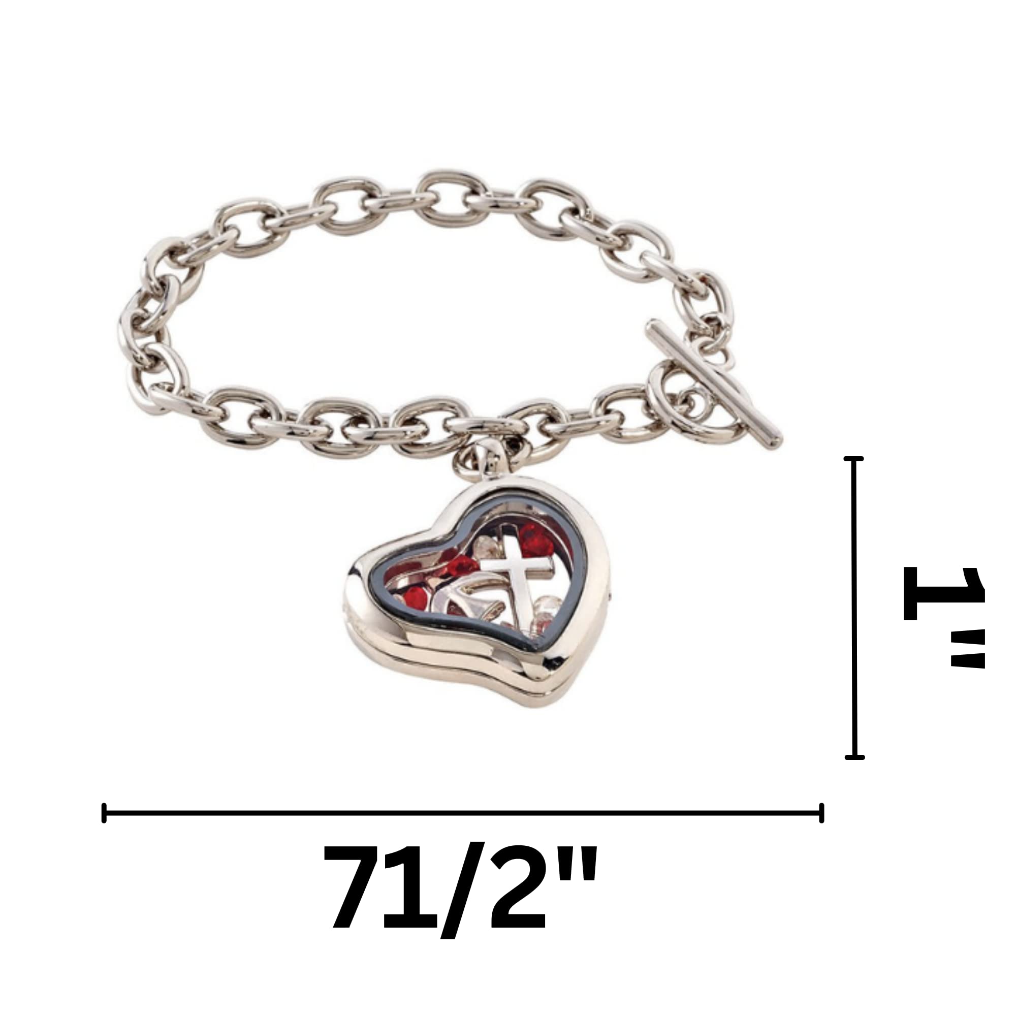 Needzo Chain Linked Confirmation Bracelet, Locket Dangle Attachment with Dove, Cross, and Bead Charms, Religious Gifts for Her, One Size Fits Most