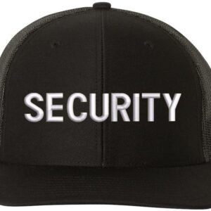 Army Universe Security Embroidered Adjustable Snapback Trucker Cap Professional Security Officer Guard Hat (Black with White Security)