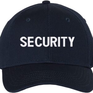 Army Universe Security Structured Adjustable Hat Six Panel Mid Profile Uniform Guard Officer Baseball Cap (Navy Blue with White Text)