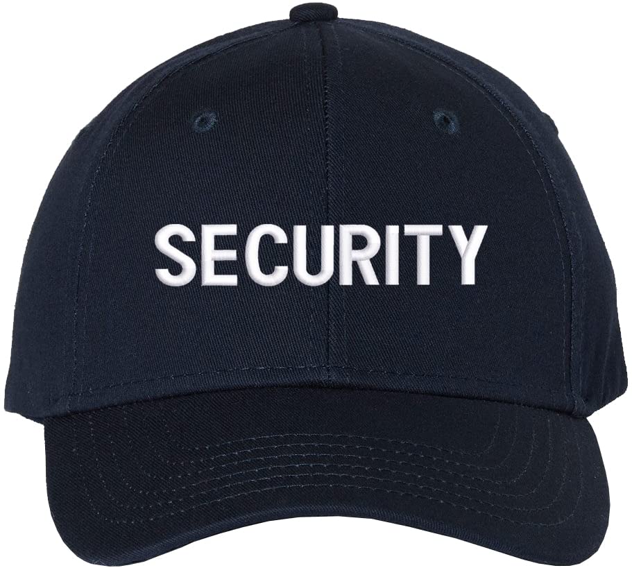 Army Universe Security Structured Adjustable Hat Six Panel Mid Profile Uniform Guard Officer Baseball Cap (Navy Blue with White Text)