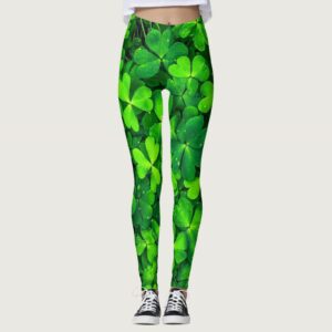 St Patricks Day Leggings for Women Stretchy Pants Green Shamrock St Patricks Day Clover Leaves Leprechauns Leggings