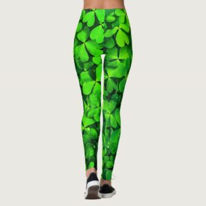 St Patricks Day Leggings for Women Stretchy Pants Green Shamrock St Patricks Day Clover Leaves Leprechauns Leggings