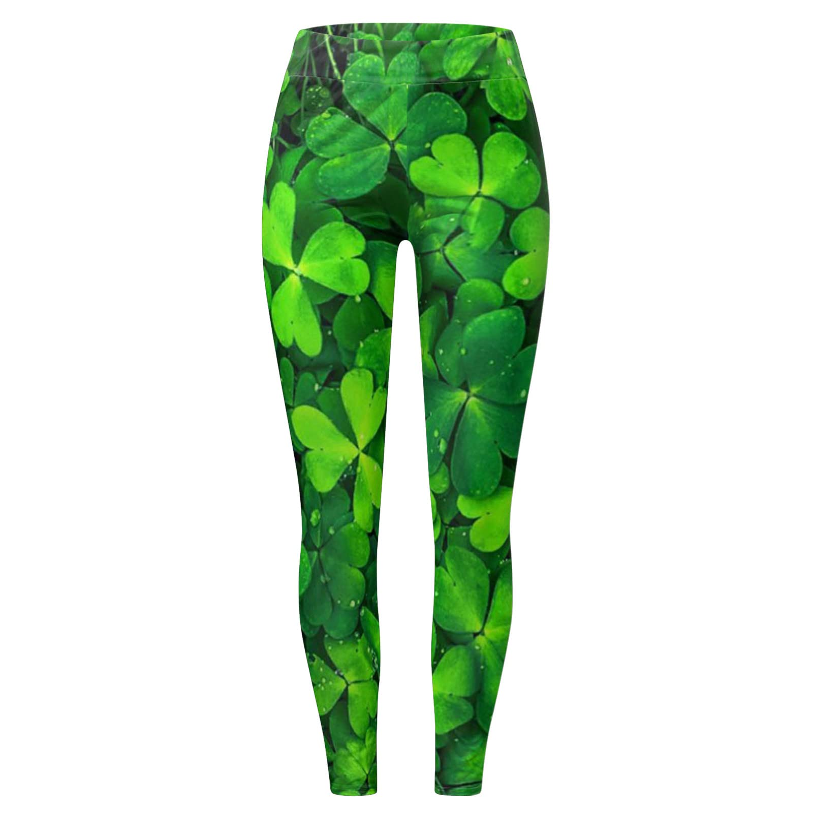 St Patricks Day Leggings for Women Stretchy Pants Green Shamrock St Patricks Day Clover Leaves Leprechauns Leggings