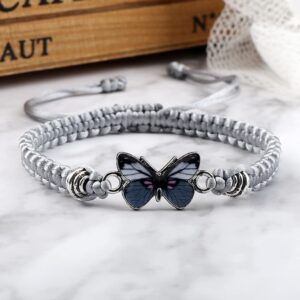 Fuqimanman2020 Colorful Butterfly Charm Bracelet String Handmade Woven Adjustable Braided Rope for Couple Women Friendship BFF Party Family Jewelry-Gray Black