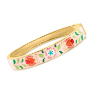 ross-simons pink and multicolored enamel floral bangle bracelet in 18kt gold over sterling. 8 inches