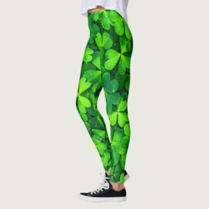 St Patricks Day Leggings for Women Stretchy Pants Green Shamrock St Patricks Day Clover Leaves Leprechauns Leggings