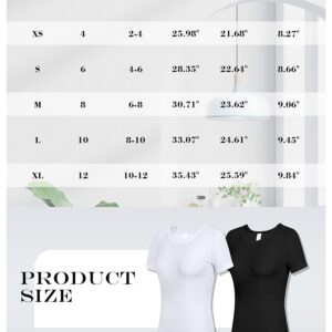 2 Pieces Women Long Sleeve Workout Shirt Seamless Workout Shirts with Thumb Holes Fitted Top Sports Yoga Athletic Shirt Top (Short Sleeve White, Black, X-Small)