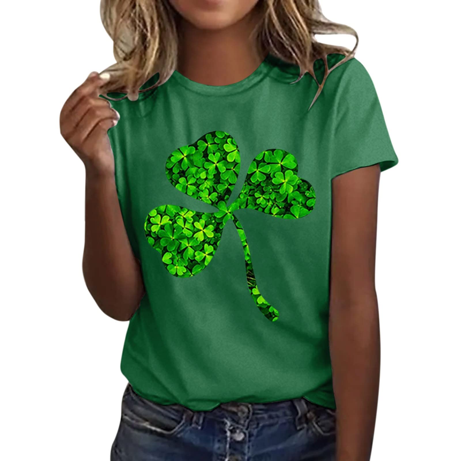 CGGMVCG St Patricks Day Shirt Women Women's Casual Top Shirts St. Patrick's Day Soft Leave St Patricks Day Womens Clothing, Green, L