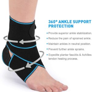 Ankle Support Brace - Breathable Adjustable Compression Ankle Sports Wrap. For Men & Women - Stabilize Ligaments - Eases Swelling and Sprained Ankle (Blue Single)