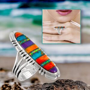 Turquoise Coral Gemstone Ring in Sterling Silver 925 (9, Long Ellipse)