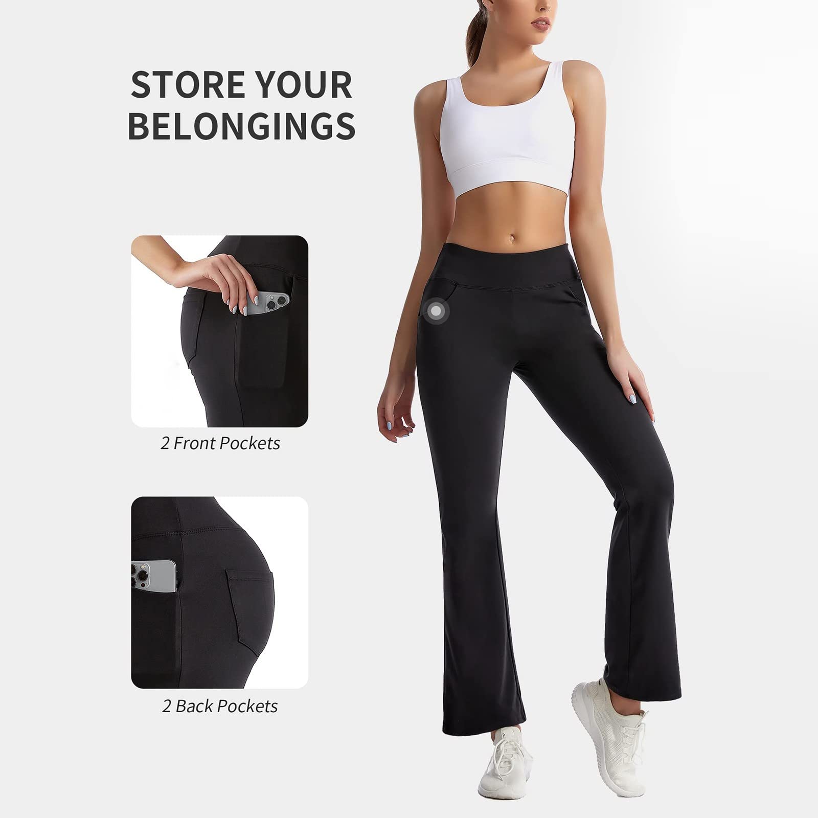 Yoga Pants for Women High Waist Flare Leggings Women Cross Workout Pants Lounge Bootleg Casual Trousers with Pockets A-Black