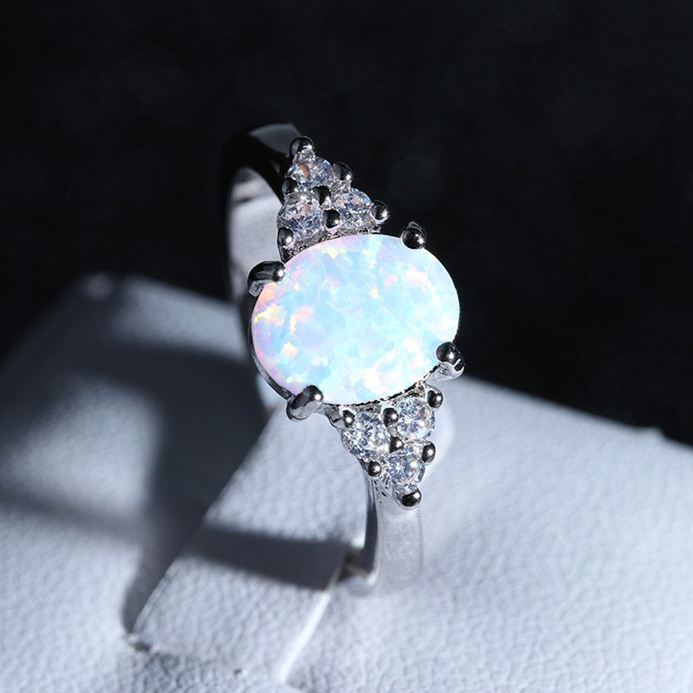 Mosaicc Rings for Women Stone Opal Round Opal Hand White Ring Women's Exquisite Ring Valentines Day Gifts for Him Her Engagement Party Birthday Proposal Present