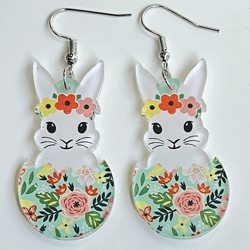 Colorful Acrylic Easter Bunny Rabbit Egg Dangle Drop Earrings Mushroom Basket for Women Handmade Holiday Festival Animal Jewelry-D