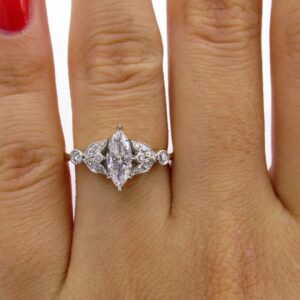 BeBold 3Ct Marquise Cut Moissanite Vintage Inspired Leaf Accent Engagement Ring for Women Sterling Silver Dual Rhodium Plated