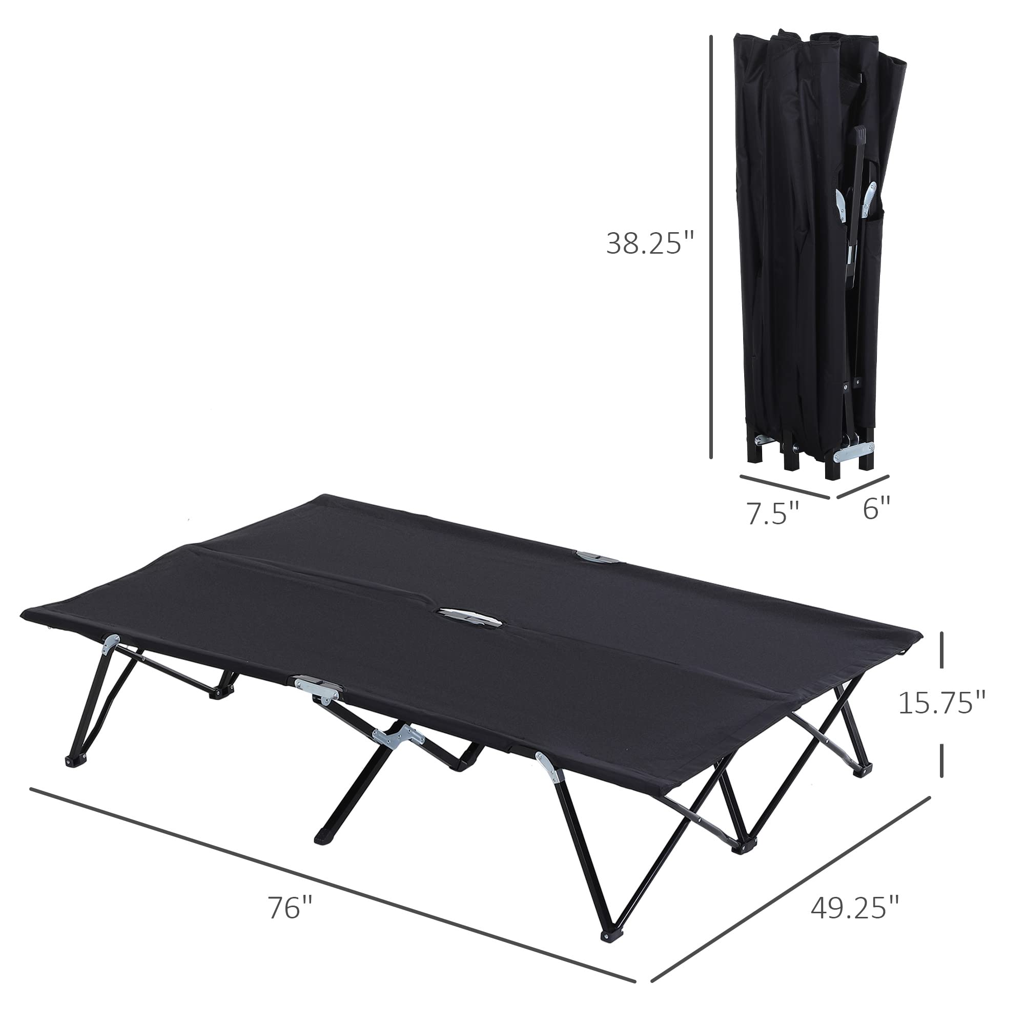 Outsunny 2 Person Folding Camping Cot for Adults, 50" Extra Wide Outdoor Portable Sleeping Cot with Carry Bag, Elevated Camping Bed, Beach Hiking, Black