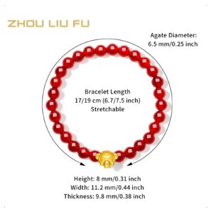 ZHOU LIU FU 24K Solid Gold Bracelets for Women, Stretchable Lucky Animals Real Gold Rabbit Bangle Charm Bracelets, Pure Gold Agate Beaded Zodiac Bunny Bracelet