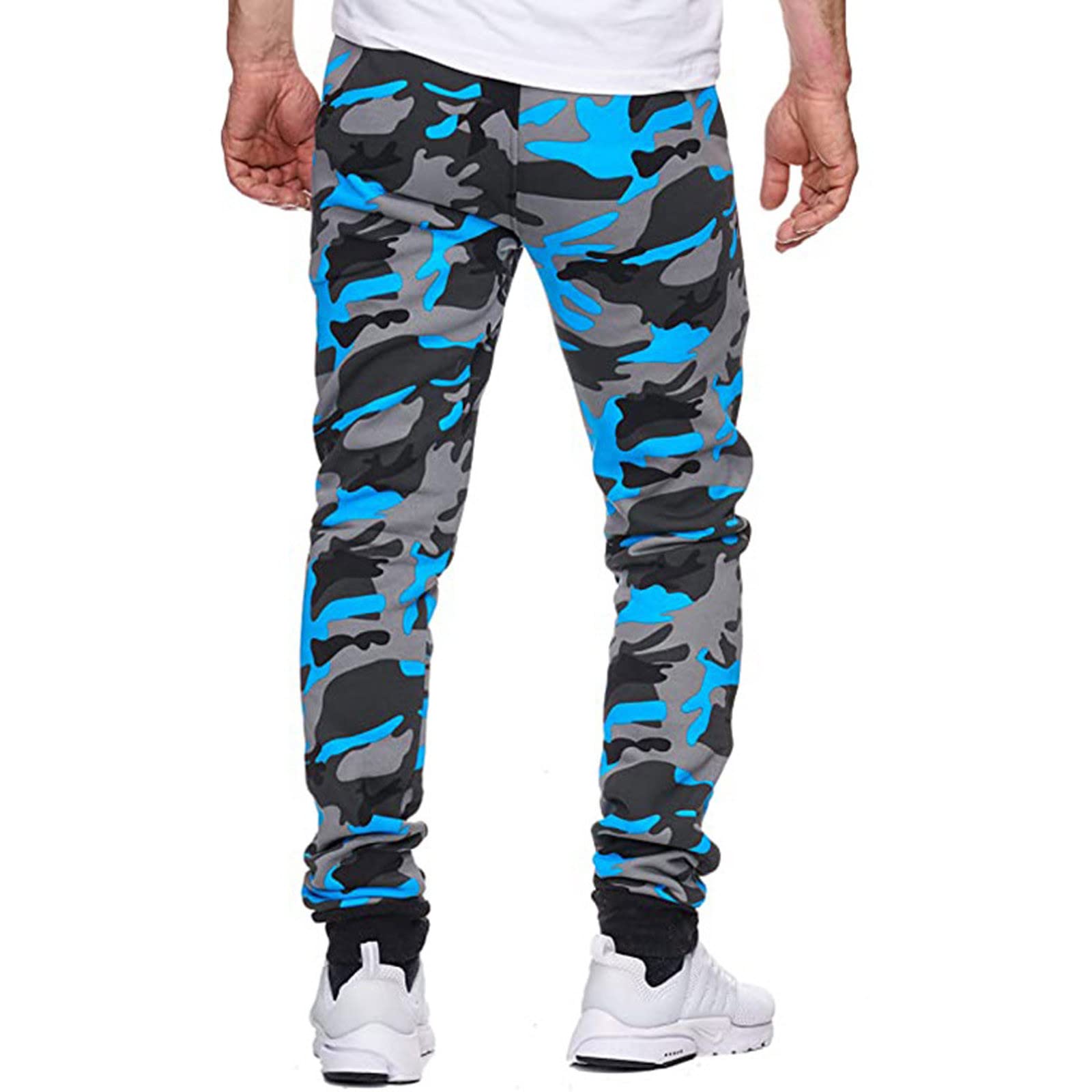 Mens Clothes,Spring Fashion Big and Tall Personality Casual Camouflage Bandage Multi Pocket Jogger Sweatpants Lounge Loose Slim Fit Workout Sport Trousers Camo Pants(00607Blue,Medium)