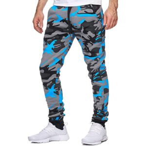 Mens Clothes,Spring Fashion Big and Tall Personality Casual Camouflage Bandage Multi Pocket Jogger Sweatpants Lounge Loose Slim Fit Workout Sport Trousers Camo Pants(00607Blue,Medium)