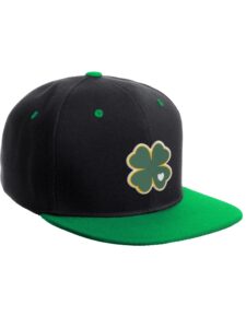 daxton classic snapback st.patrick day 3d lucky clover flat bill visor cap, clover black kelly green hat