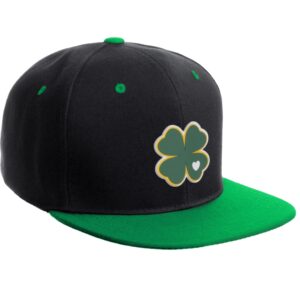 Daxton Classic Snapback St.Patrick Day 3D Lucky Clover Flat Bill Visor Cap, Clover Black Kelly Green Hat