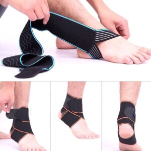 Ankle Support Brace - Breathable Adjustable Compression Ankle Sports Wrap. For Men & Women - Stabilize Ligaments - Eases Swelling and Sprained Ankle (Blue Single)