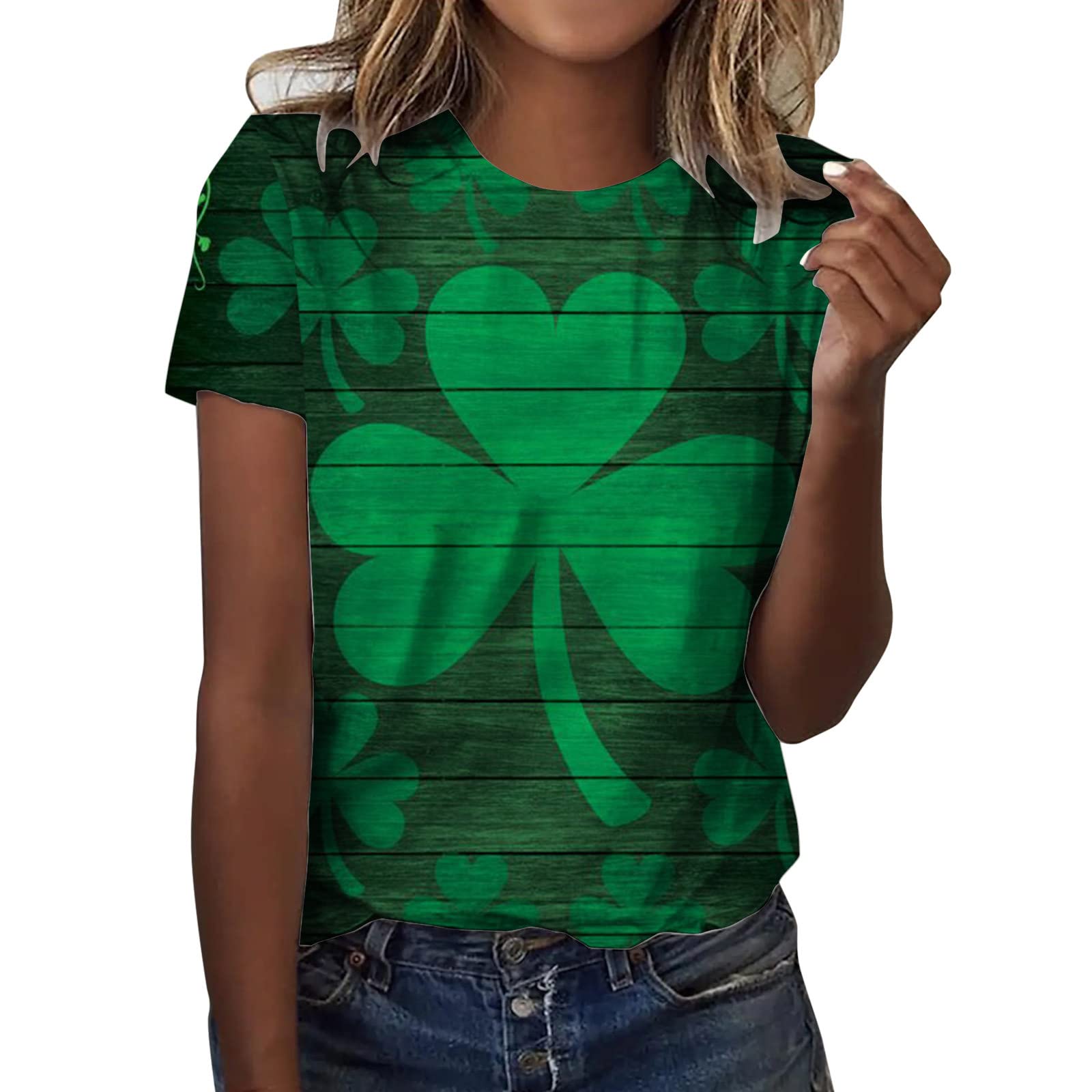 CGGMVCG St. Patricks Day Shirts for Women Fashion Round Neck Short Sleeve Love Printed T Shirt St Patricks Day Clothing, Green, S