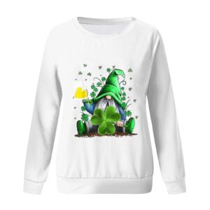 CGGMVCG St Patricks Day Shirt Women Long Sleeve Womens Fashion Hoodie Long Sleeve Pullover Green Tops for Women St Patricks, White, Medium