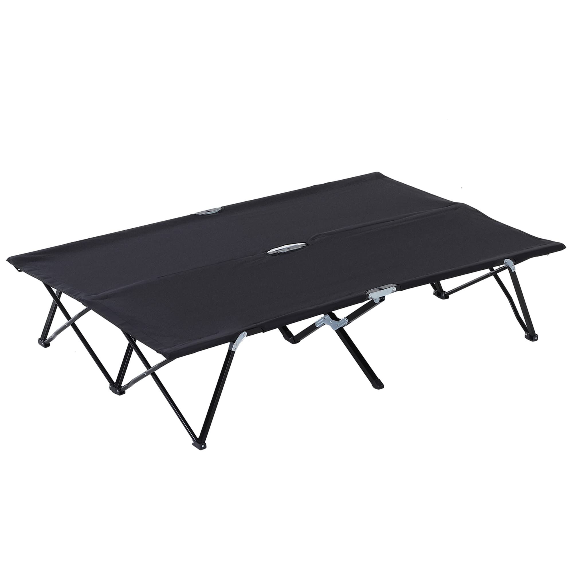 Outsunny 2 Person Folding Camping Cot for Adults, 50" Extra Wide Outdoor Portable Sleeping Cot with Carry Bag, Elevated Camping Bed, Beach Hiking, Black