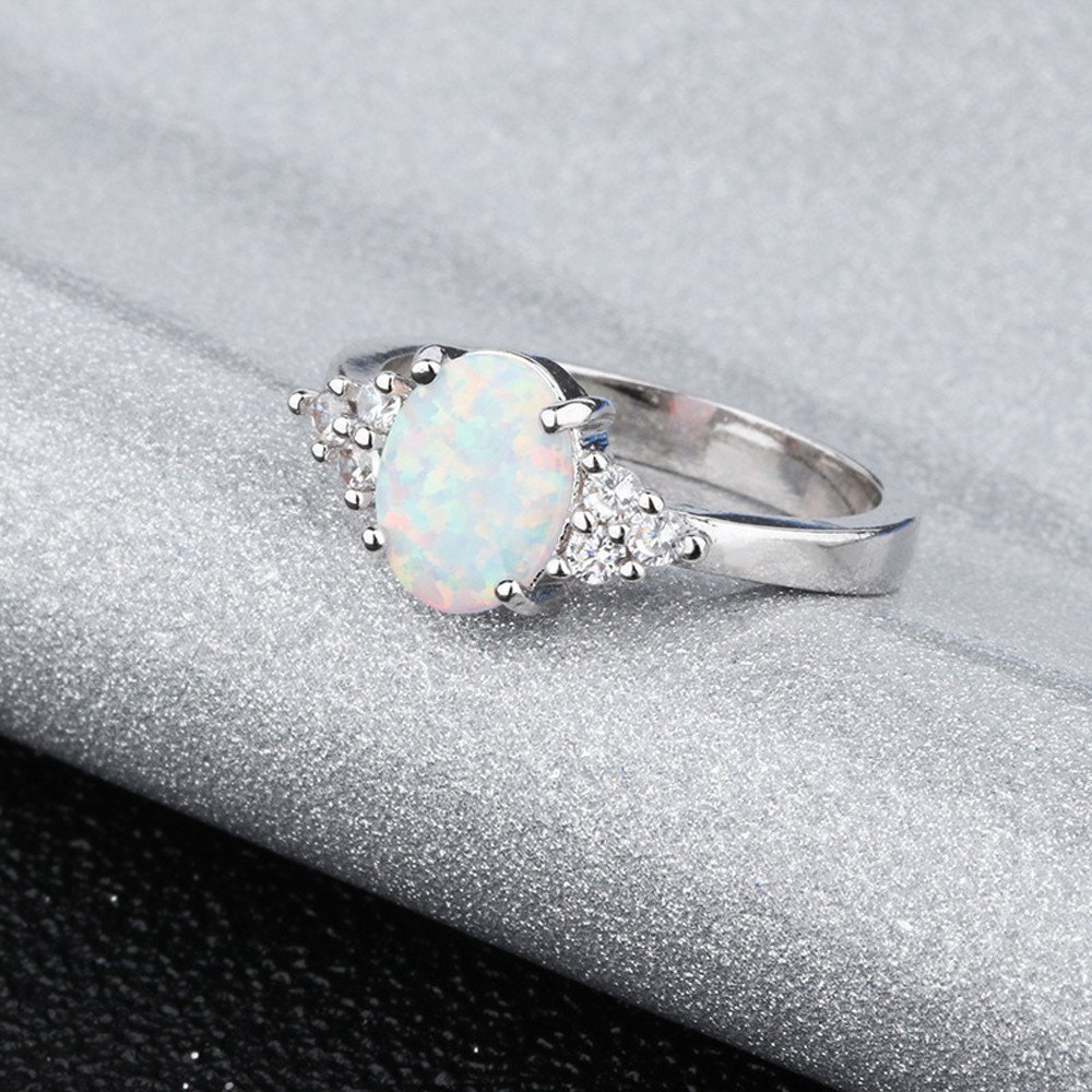 Mosaicc Rings for Women Stone Opal Round Opal Hand White Ring Women's Exquisite Ring Valentines Day Gifts for Him Her Engagement Party Birthday Proposal Present