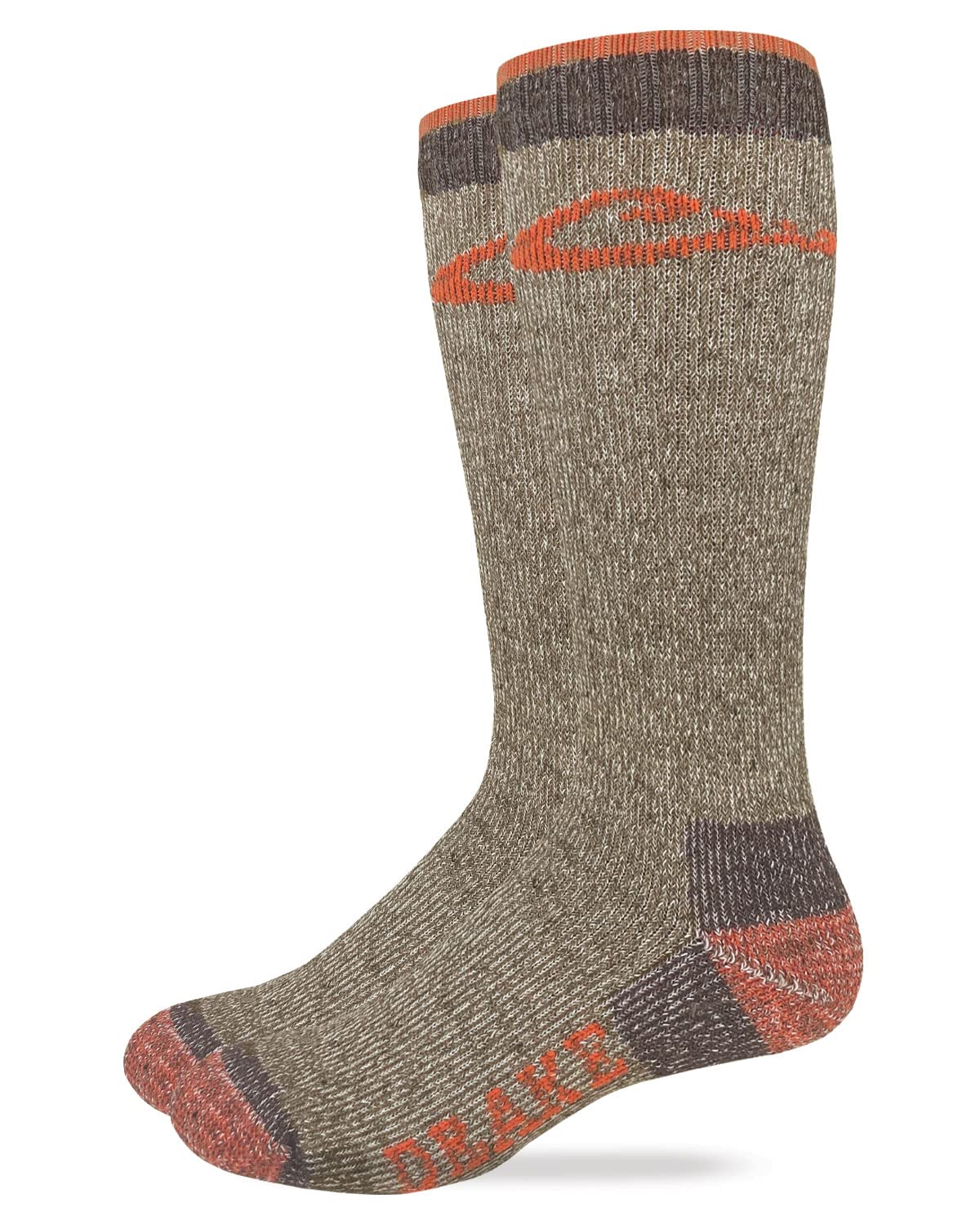 Drake Mens Heavyweight Merino Wool Blend Full Cushion Boot Socks 2 Pair Pack (Khaki/Orange)