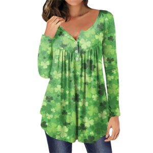 CGGMVCG St. Patricks Day Shirts for Women Long Sleeve Fashion Long Sleeve Casual Print T St Patricks Day Tops for Women, Green, XL