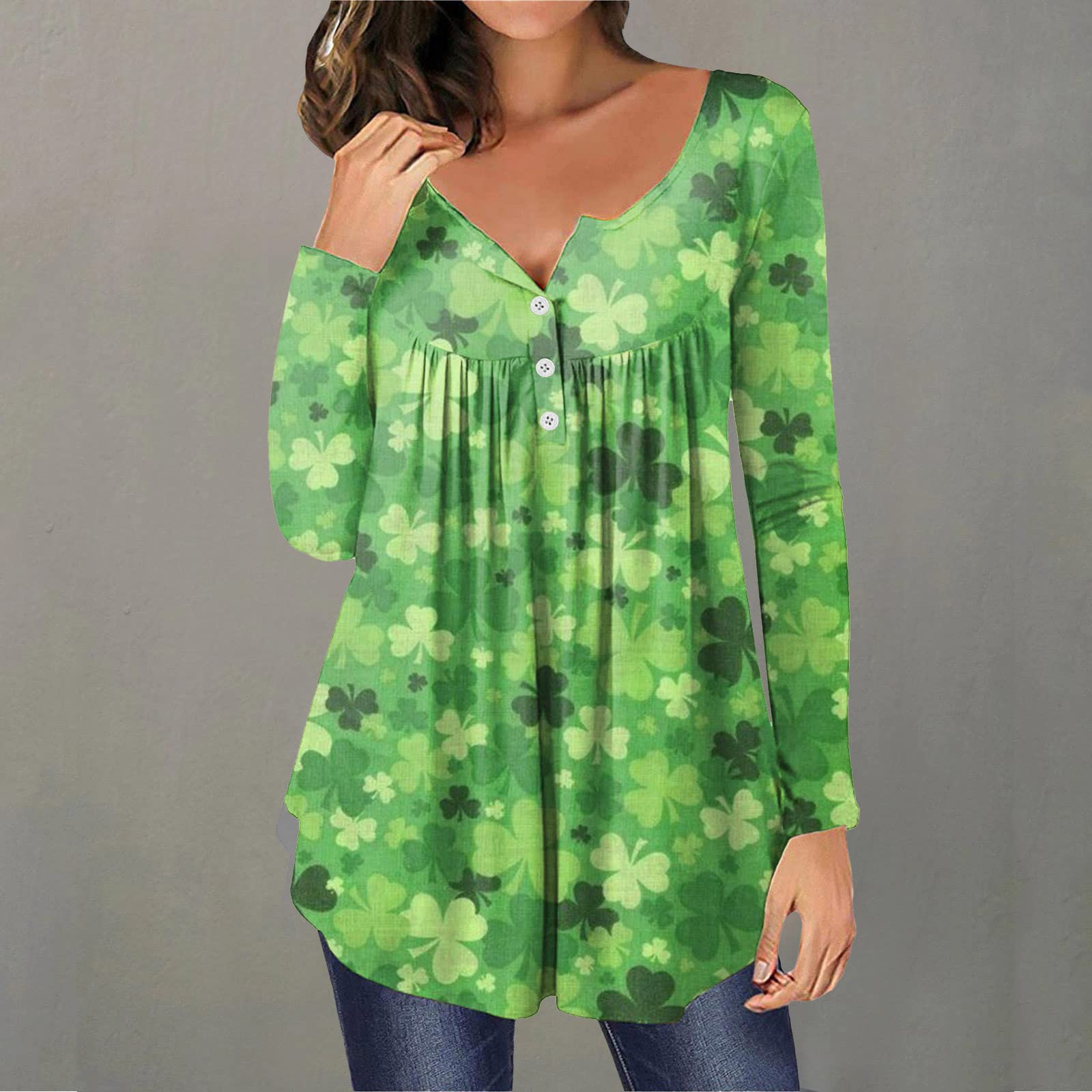 CGGMVCG St. Patricks Day Shirts for Women Long Sleeve Fashion Long Sleeve Casual Print T St Patricks Day Tops for Women, Green, XL