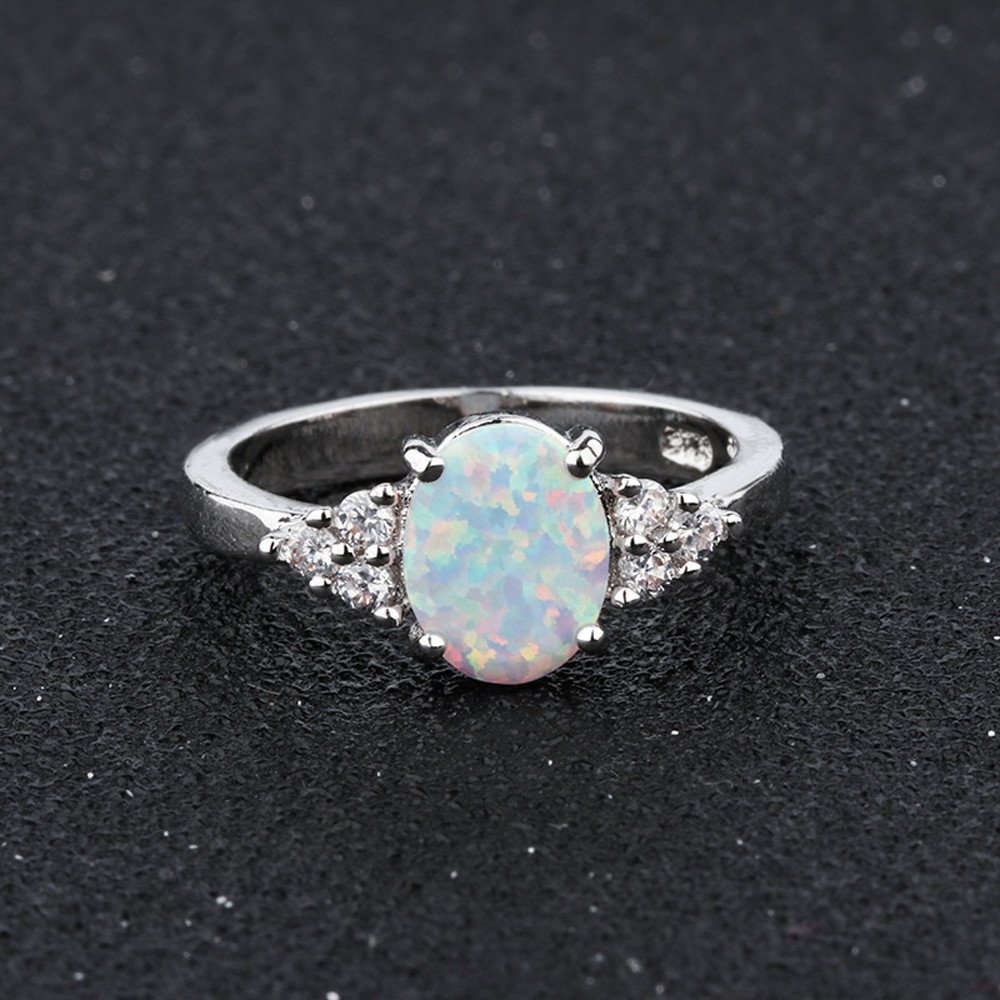 Mosaicc Rings for Women Stone Opal Round Opal Hand White Ring Women's Exquisite Ring Valentines Day Gifts for Him Her Engagement Party Birthday Proposal Present