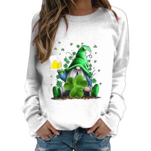 CGGMVCG St Patricks Day Shirt Women Long Sleeve Womens Fashion Hoodie Long Sleeve Pullover Green Tops for Women St Patricks, White, Medium